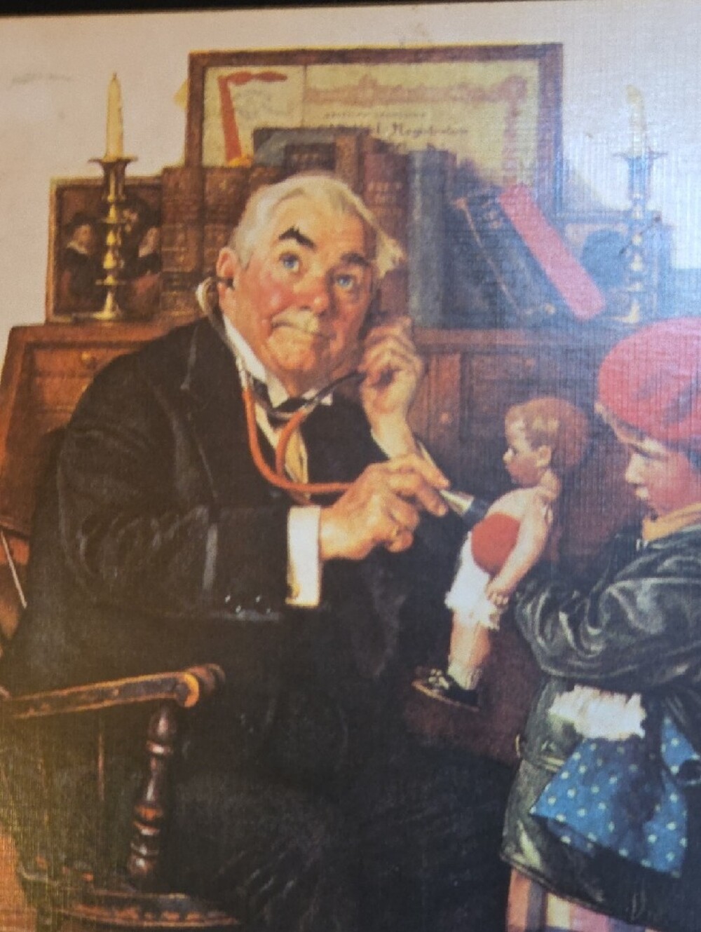 Vintage Norman Rockwell Print — Doctor and Little Girl (Red, Blue, Black) - Picture 5 of 8